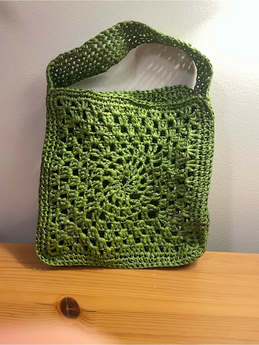 Green Crochet bag - 8.5” square